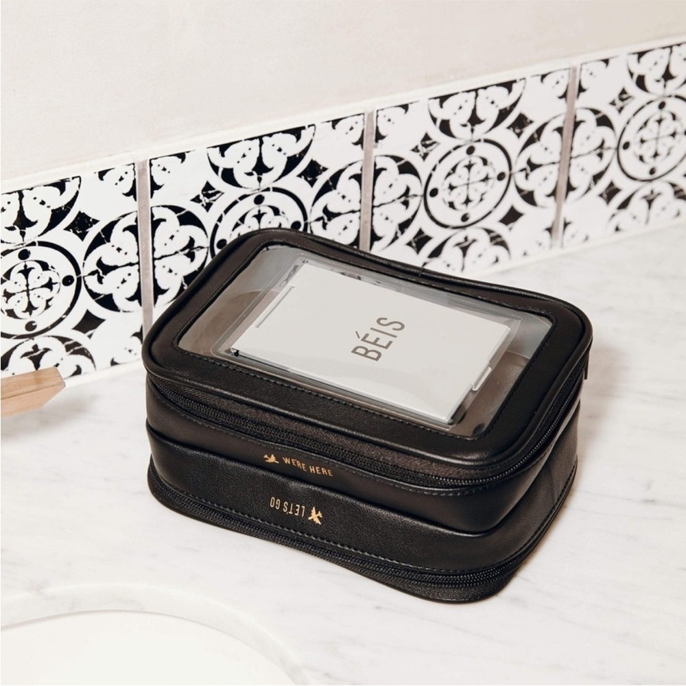 BEIS The In Flight Cosmetic Bag Black Travel Dual Sided Bag